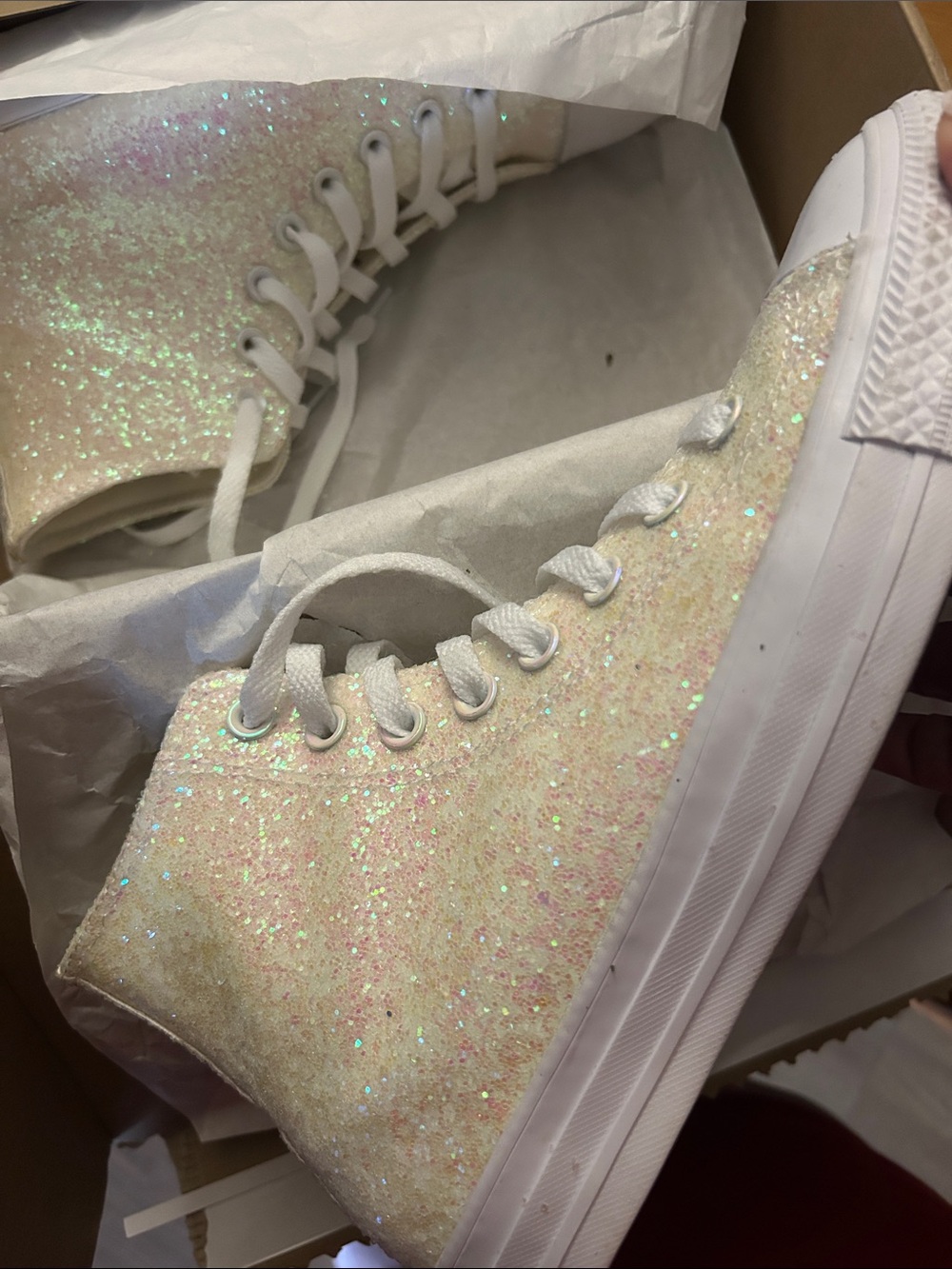 Converse High Top Glitter Sneakers in Iridescent Pink - Picture 4 of 7